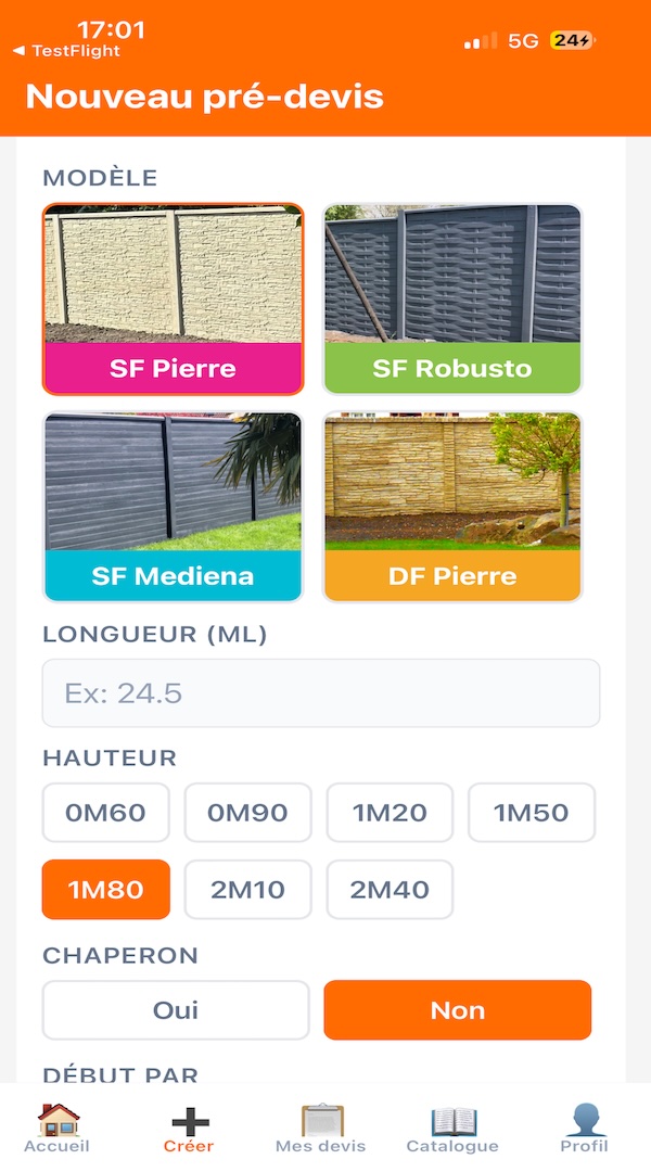 Capture du formulaire de saisie de l'application